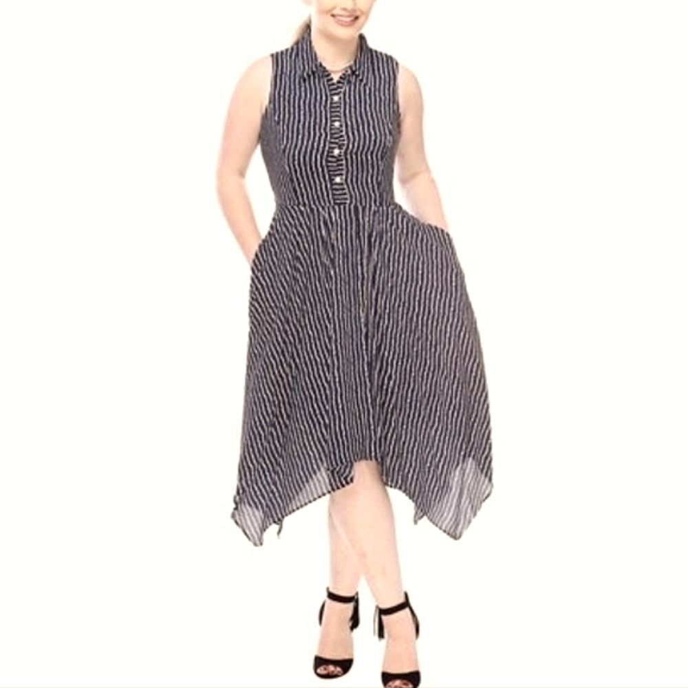 Gabby Skye Black and White Stripped Midi Shirt Dress Womens Size 8